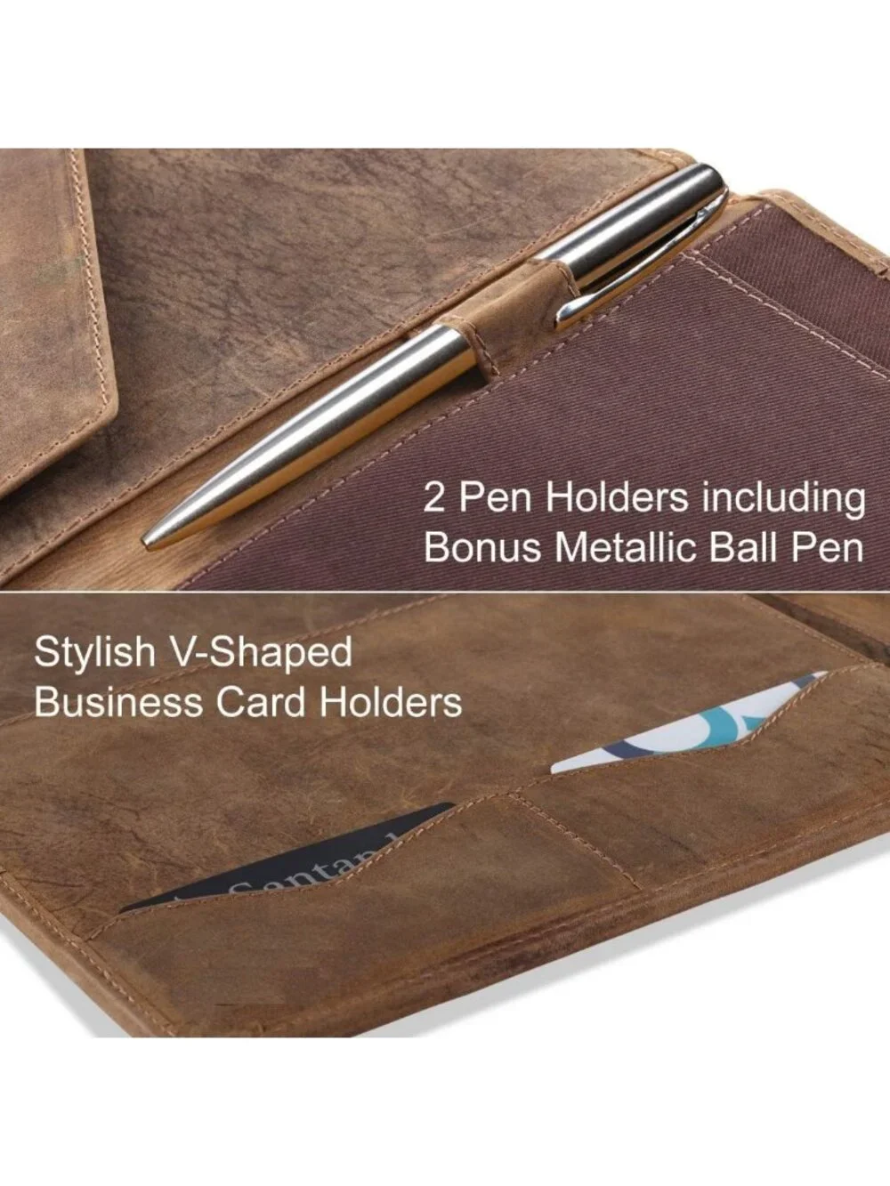 Leather Portfolio Organizer with Luxury Pen - Professional Padfolio & Resume